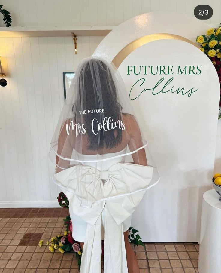 the back of a bride's wedding dress with her veil draped over it