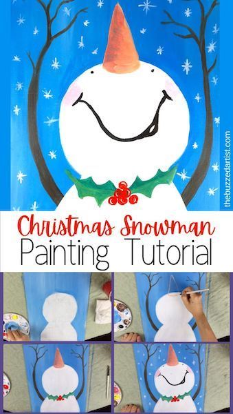 christmas snowman painting with instructions for kids to make it in the shape of a snowman