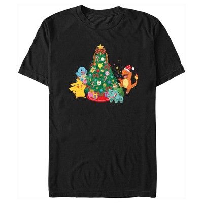 Gotta catch 'em all! Get into the holiday spirit with the iconic world of Pokemon cards, video games, TV shows, and more with adorable new officially licensed apparel for the whole family featuring your favorite Pokemon all dressed up for the Christmas season! This Men's Pokemon Christmas Tree Characters Graphic T-Shirt features Pikachu, Squirtle, Charmander, and Bulbasaur celebrating around a Christmas tree decorated with candy canes, bows, festive lights, and Pokemon-shaped ornaments, includin Pokemon Christmas Tree, Pokemon Christmas, Pokemon Clothes, Graphic Tee Design, Graphic Apparel, Pokemon Cards, Mens Graphic Tee, Tee Design, Tshirts Online