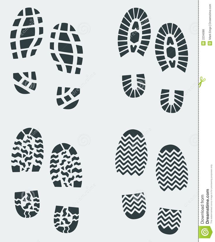 different types of foot prints in black and white stock photo - image 349784