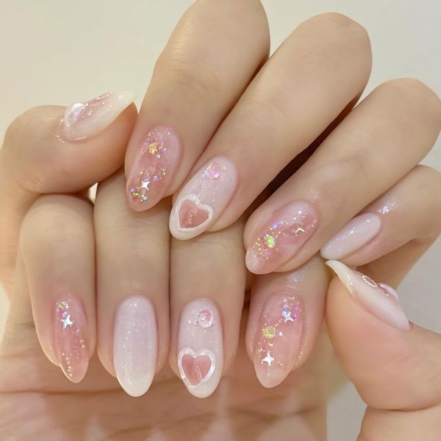 Asian Nails, Blush Nails, Pretty Gel Nails, Really Cute Nails, Cute Gel Nails, Soft Nails, Kawaii Nails, Funky Nails, Chic Nails