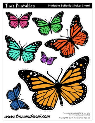 some colorful butterflies on a white background with the words tim's printables