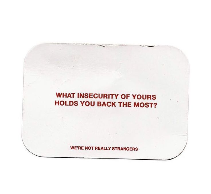 a white square sticker with the words, what insecity of yours holds you back the most?