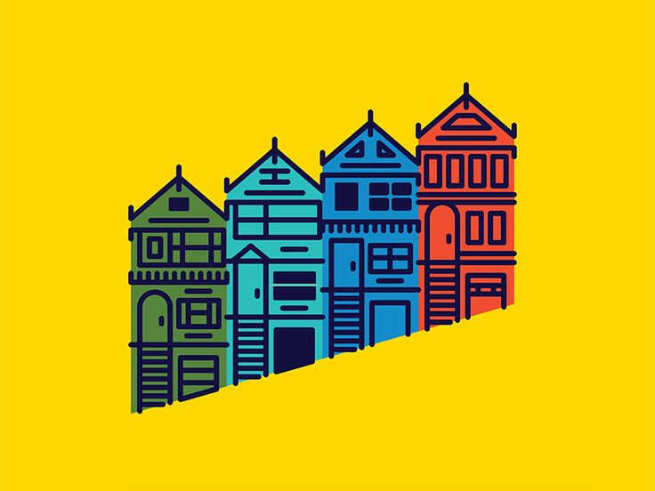 an image of colorful houses on yellow background