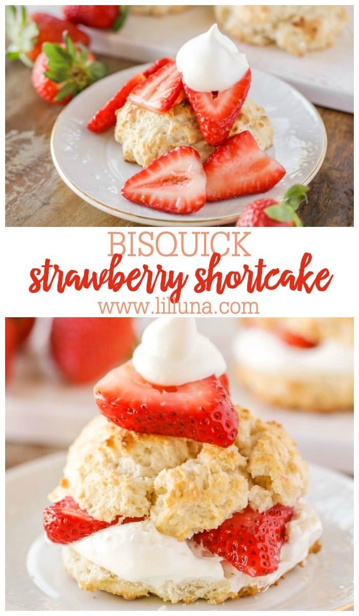 strawberry shortcakes with whipped cream and strawberries on top are the perfect dessert