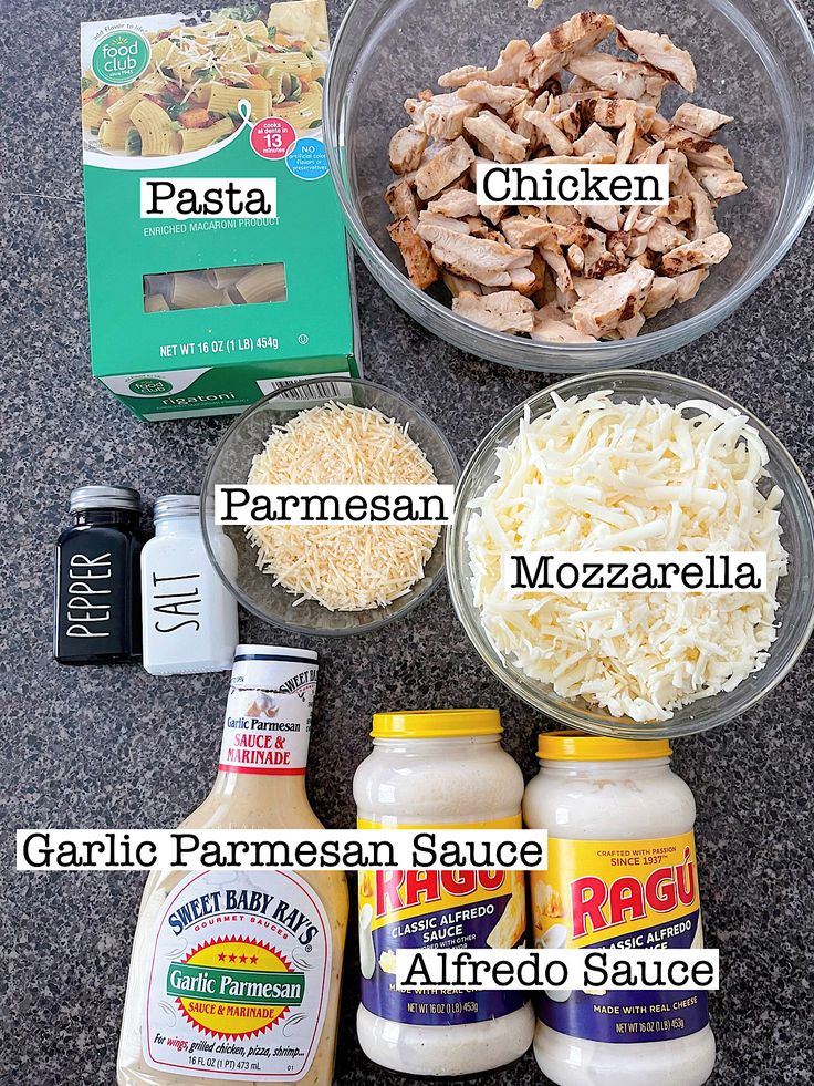 ingredients to make chicken parmesan salad laid out on a counter