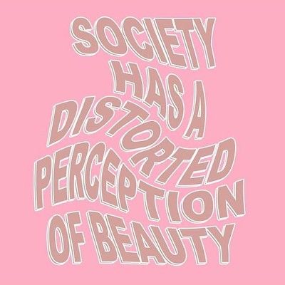 a pink poster with the words society has a perception of beauty on it