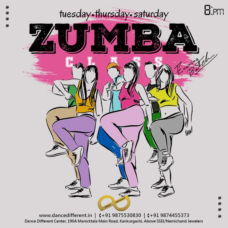 an advertisement for zumba dance class with three women in different colors and numbers on the front