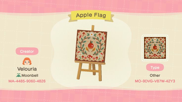 an animal crossing game screen showing the autumn flag and other items for each item, including a small easel