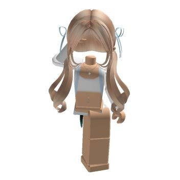 a lego girl with long hair wearing a white shirt and brown skirt is standing in front of a white background