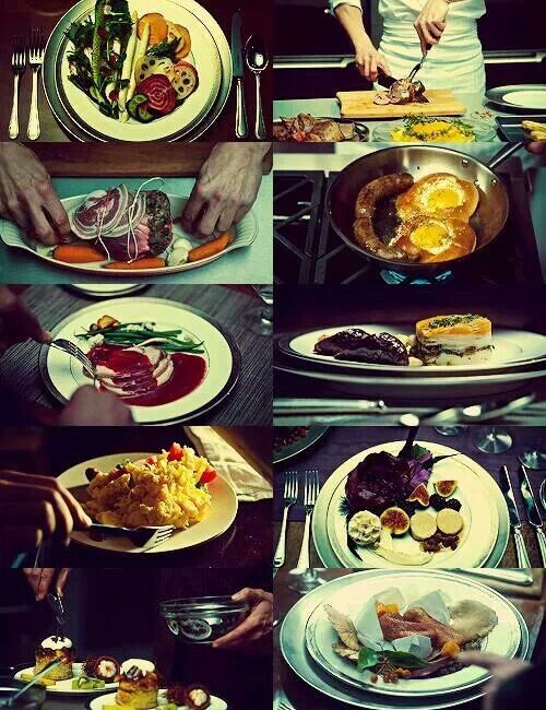 a series of photos showing different types of food being served to people at a restaurant