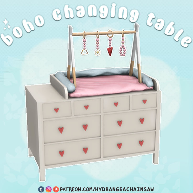 an image of a baby's changing table with hearts on the top and bottom