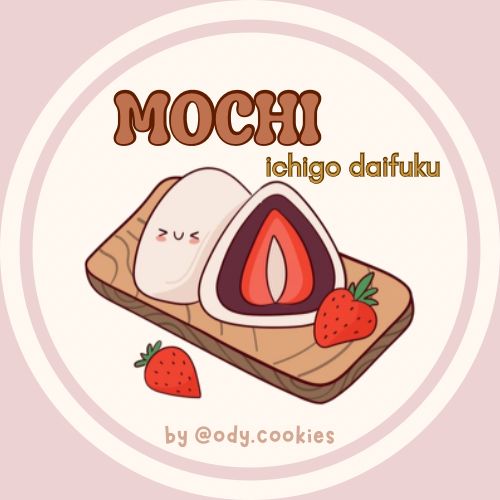 an image of food with the words mochi written in english and japanese on it