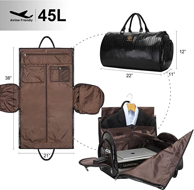 Modoker Convertible Leather Garment Bag, Carry on Garment Bags for Travel Waterproof Garment Duffel Bag Gifts for Men Women Business - 2 in 1 Hanging Suitcase Suit Travel Bags in Black.
Link: https://amzn.to/3CFJYnV Suit Carrier Bag Travel, Big Travel Bag, Garmet Bag, Leather Garment Bag, Travel Essentials Men, Cabin Bag, Suit Bag, Women Business, Travel Bags For Women