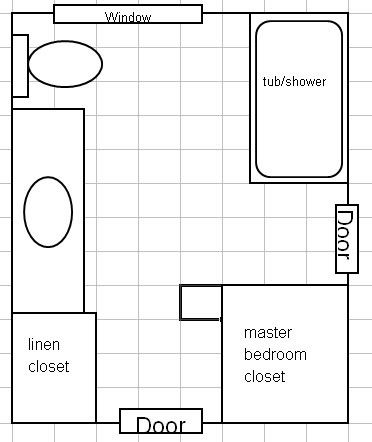 a bathroom floor plan with the door open