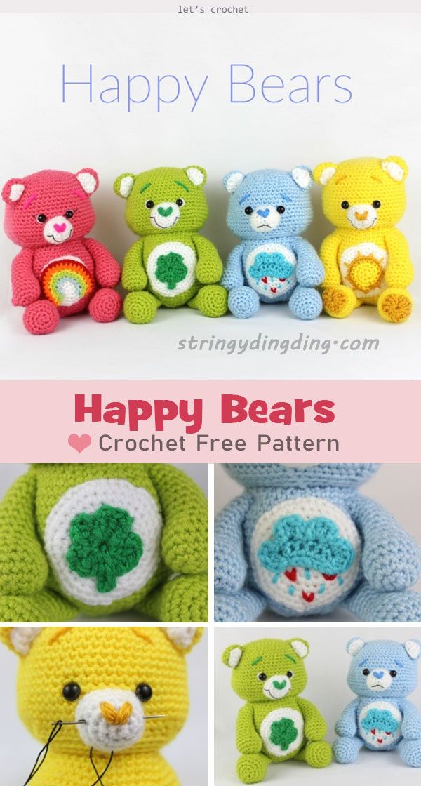 crocheted teddy bears with the words happy bears written on them