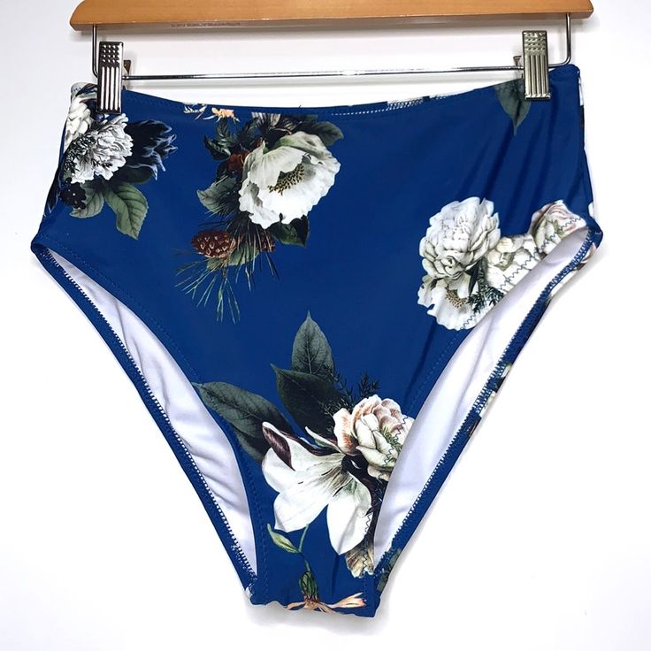 New Without Tags! Vecvoc Floral Blue Autumn High Waist Swimsuit Bikini Bottom Size Medium Lined Missing Hygienic Liner Blue Printed Summer Swimwear, Blue Floral Print Swimwear, Blue Floral Print Tankini For Pool, Blue Floral Print Tankini For Beach Season, Blue Floral Print Tankini For Sunbathing, Blue Printed Poolside Bottoms, Blue Floral Print Swimwear For Beach Party, Blue Floral Print Summer Tankini, Blue Floral Print Swimwear For Pool