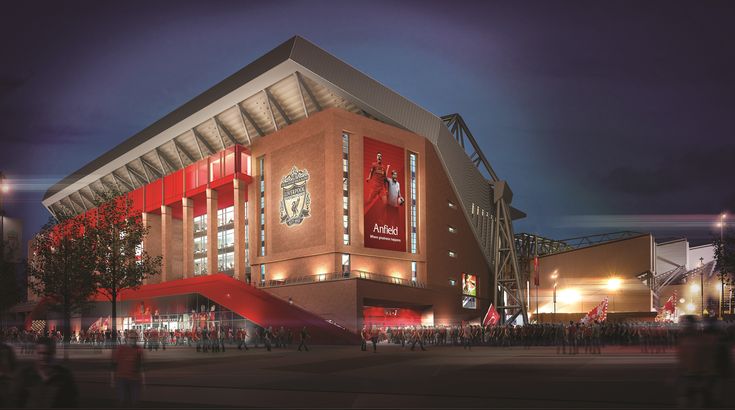 an artist's rendering of the exterior of a stadium with people walking around it