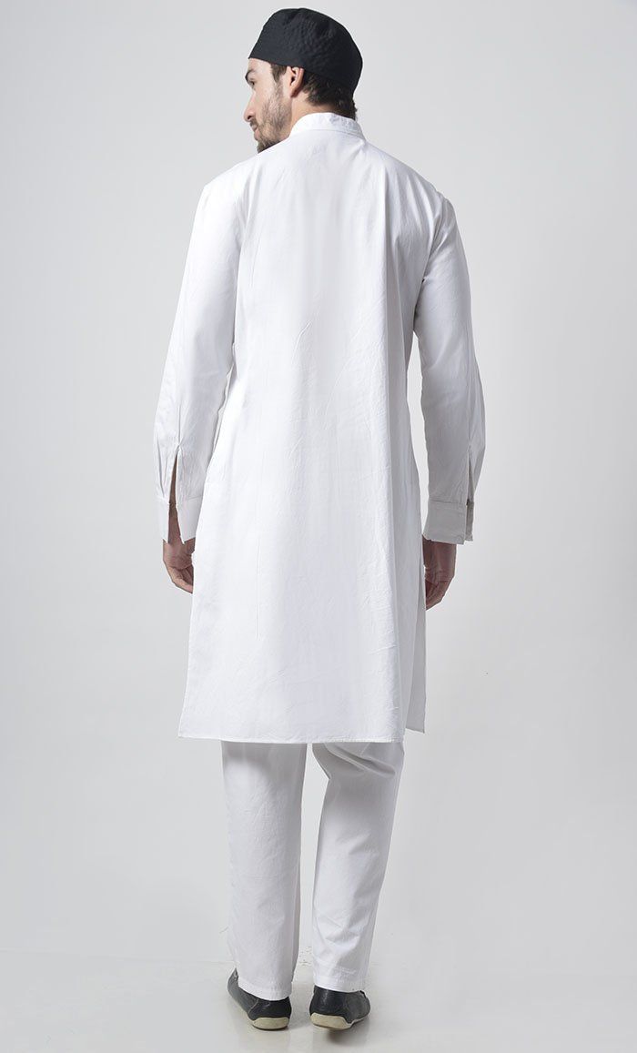 Fabric is 100% cotton twill Button down front tunic Mandarin collar Chest pocket with button Length is 42-44" Bottom Included It is a 2pc set Machine wash cold with like colors and tumble dry Casual Long Sleeve Cotton Kurta, Casual Cotton Kurta With Relaxed Fit, Classic Fitted Cotton Kurta, Casual Cotton Kurta With Placket, Casual Cotton Kurta With Button Closure, Casual Long Sleeve Kurta With Pockets, Casual Long-sleeve Kurta With Pockets, Casual Long Sleeve Kurta With Button Cuffs, White Casual Kurta With Relaxed Fit