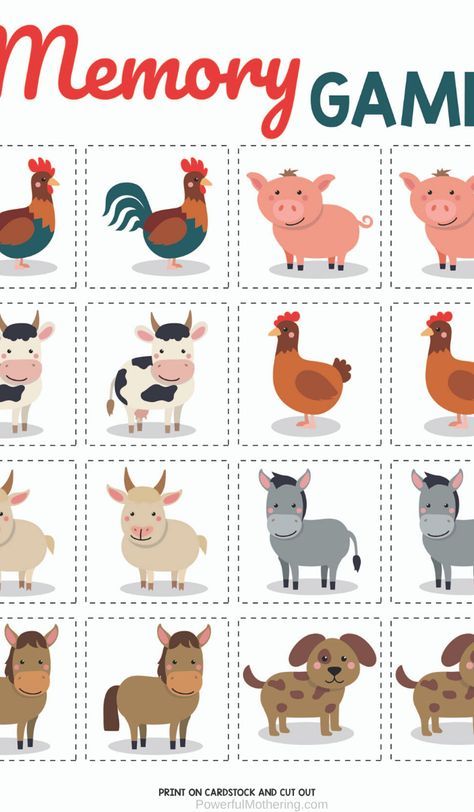 the memory game with farm animals and chickens