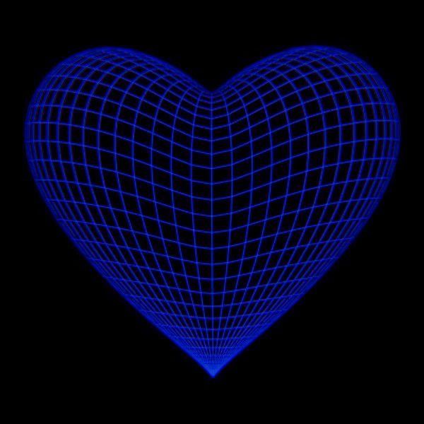 a blue heart on a black background with lines in the shape of a grid photo