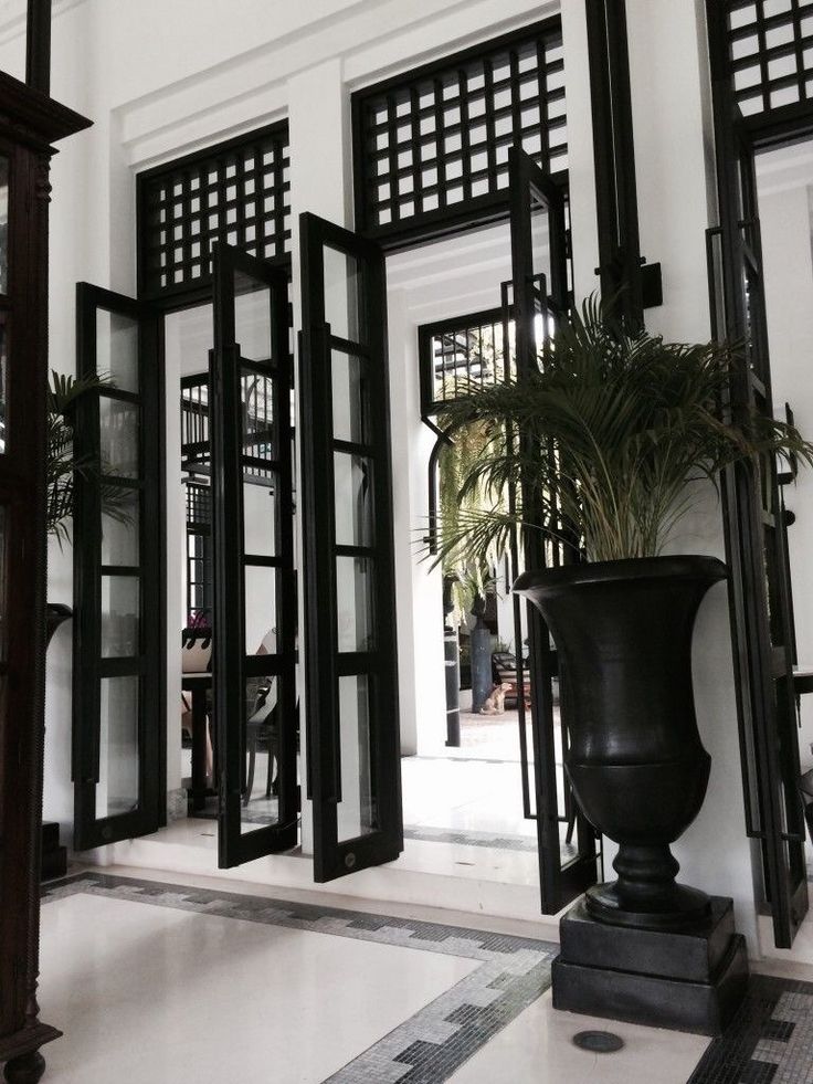 a large potted plant sitting on top of a marble floor next to tall windows