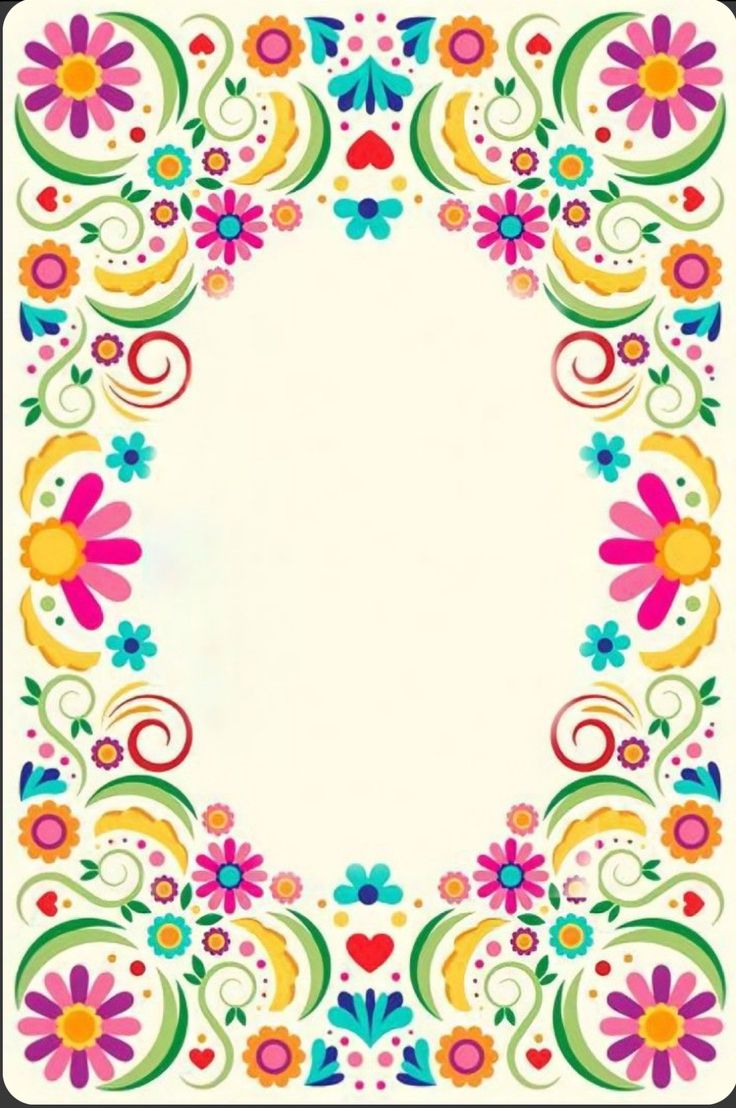 a colorful frame with flowers and hearts on it