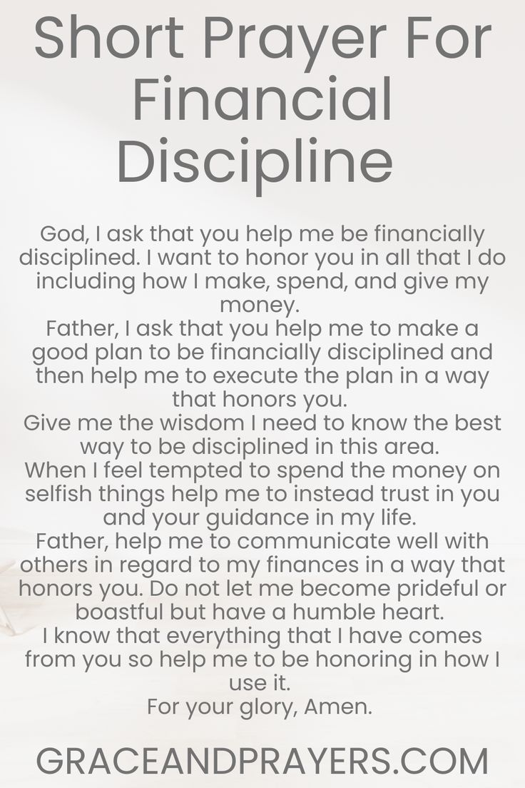 a prayer card with the words, short prayer for financial discipline