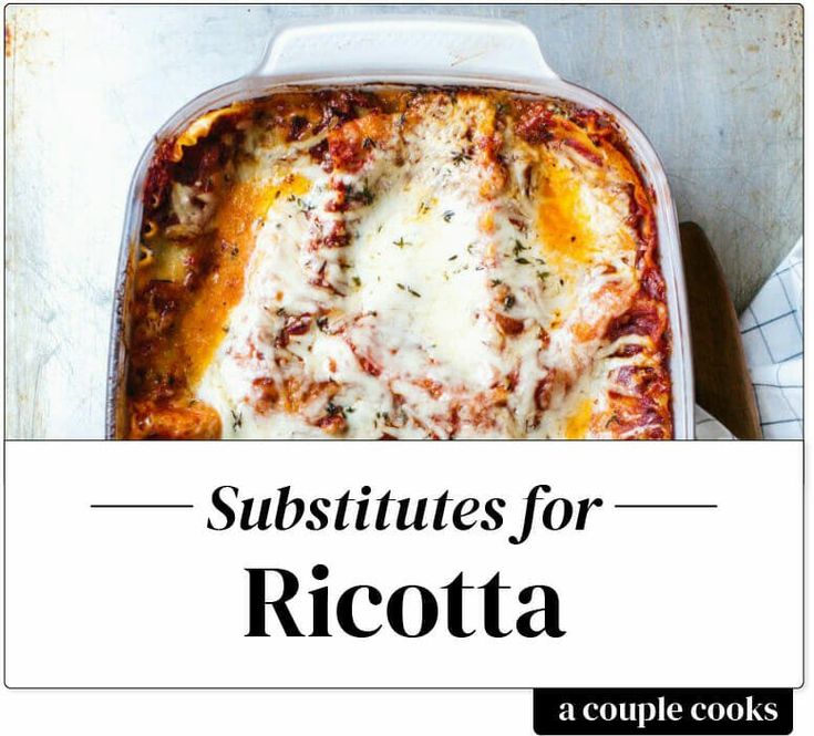 a casserole dish with cheese and sauce in it on a white background text reads, subtitles for ricotta