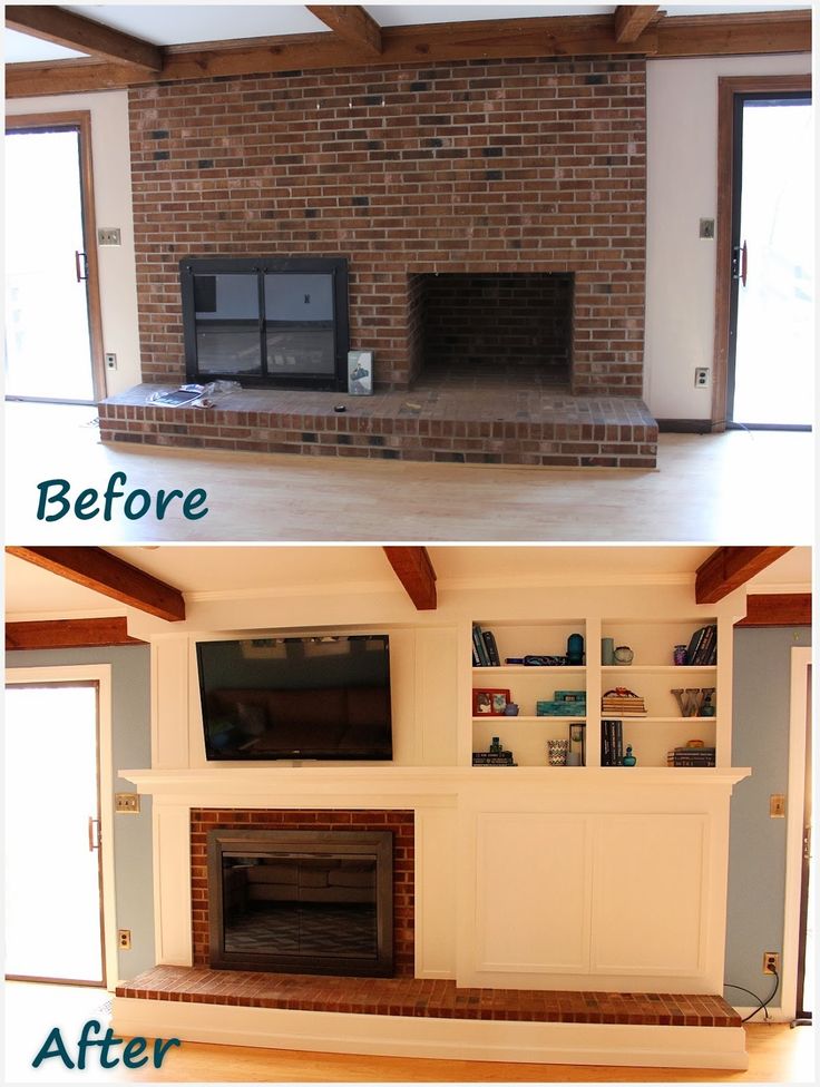 before and after pictures of a fireplace in a living room