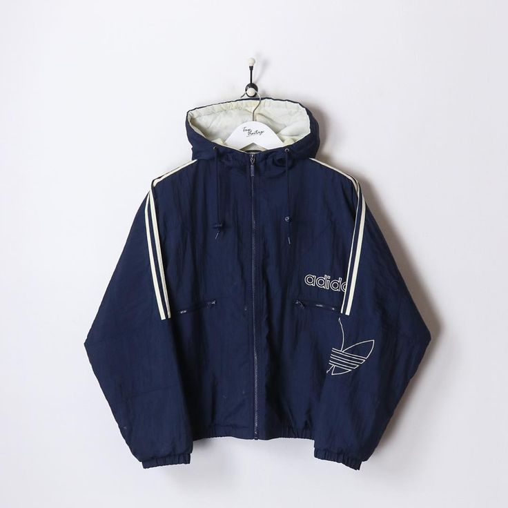 Adidas Sporty Winter Windbreaker, Vintage Adidas Windbreaker, Adidas Hooded Moisture-wicking Windbreaker, Vintage Blue Adidas Jacket, Vintage Blue Long Sleeve Windbreaker, Adidas Windbreaker, Vintage Adidas, True Vintage, Top Trends