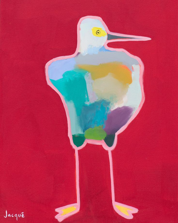 a painting of a bird on a red background