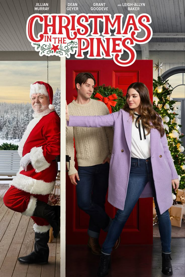 the poster for christmas in the pines features santa and mrs claus standing next to each other