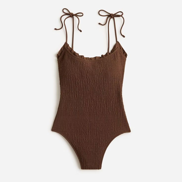 J.Crew: Smocked Tie-shoulder One-piece Swimsuit For Women Sleeveless Swimwear With Smocked Bodice For Vacation, Sleeveless Swimwear With Tie Straps For Sunbathing, Ruched Swimwear With Ruffled Straps For Pool, Swimwear With Tie Straps For Sunbathing, Summer Ruched Swimwear With Ruffled Straps, Summer Swimwear With Ruched Ruffled Straps, Sleeveless Swimwear With Tie Straps For Poolside, Summer Vacation Ruched Bodysuit, Sleeveless Smocked Bodice Swimwear For Poolside