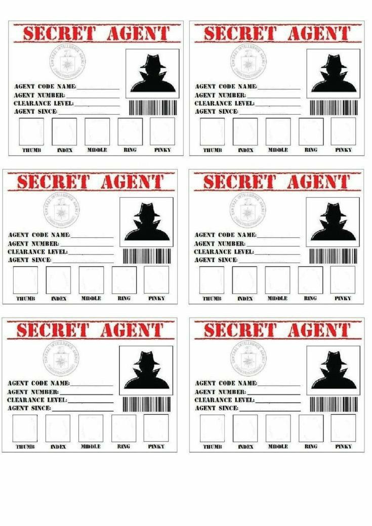 four blank admit cards with the word secret agent on each one and an image of a cat