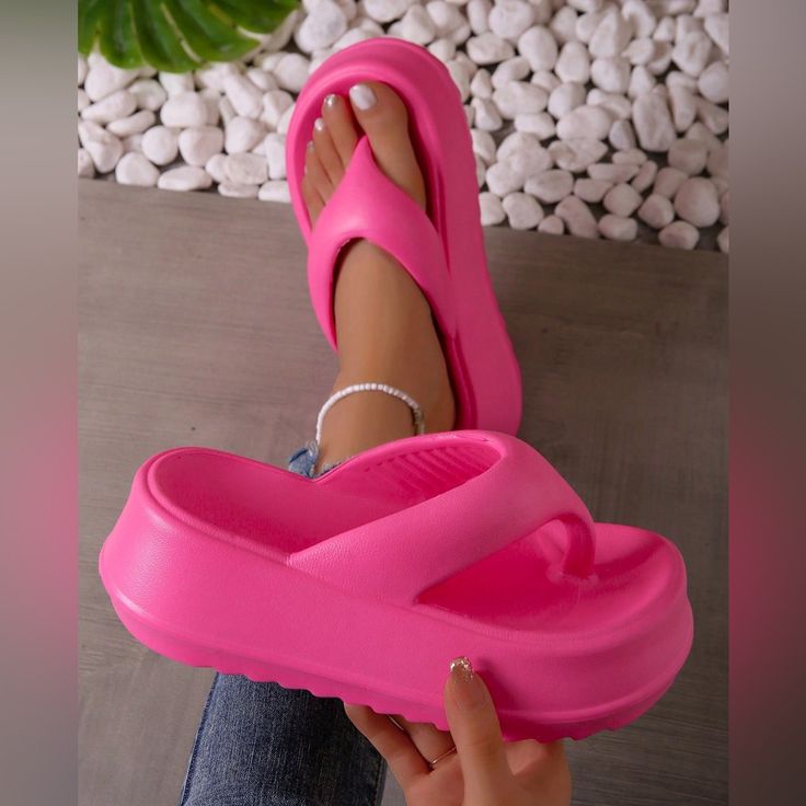 These Are Brand New Pink Punk Platform Sandals. They Look Good With Everything!!! Trendy Flat Platform Flip Flops, Casual Party Platform Flip Flops, Casual Platform Flip Flops For Party, Pink Punk, Birthday Nails, Platform Sandals, Wedge Shoes, Women's Shoes Sandals, Pink White