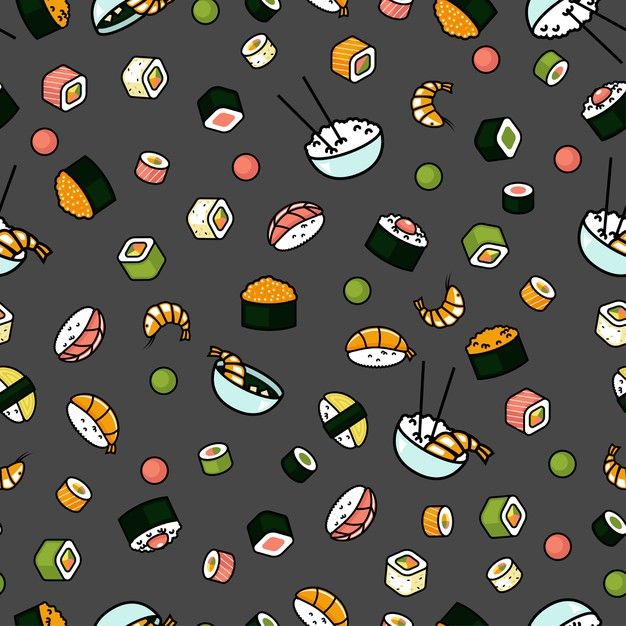 sushi seamless pattern on gray background