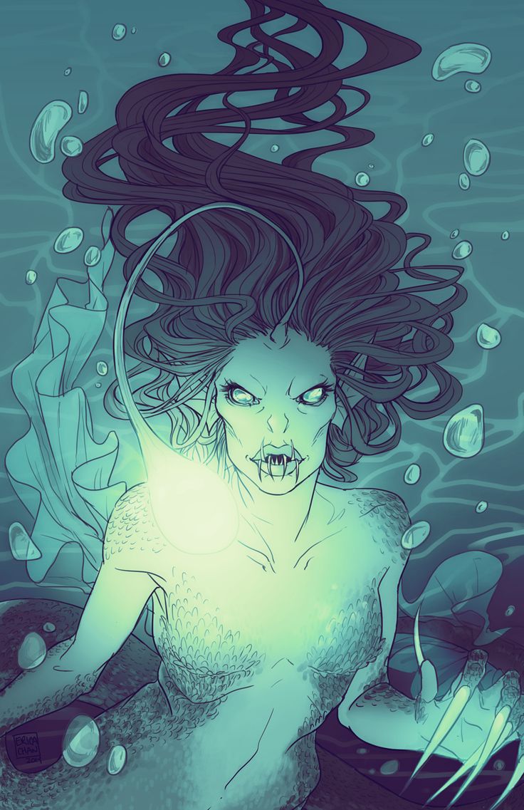 a drawing of a woman with her hair blowing in the wind and water around her