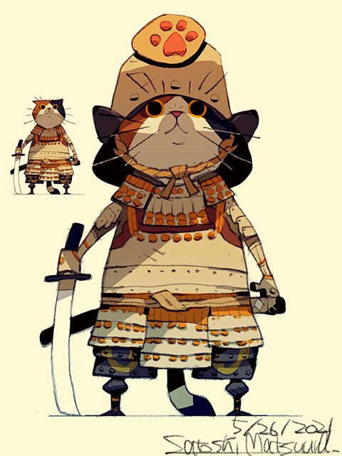 Cartoon Soldier, Satoshi Matsuura, Cat Samurai, 다크 판타지, Samurai Art, Cat Character, Kung Fu Panda, Dessin Adorable, Cat Drawing