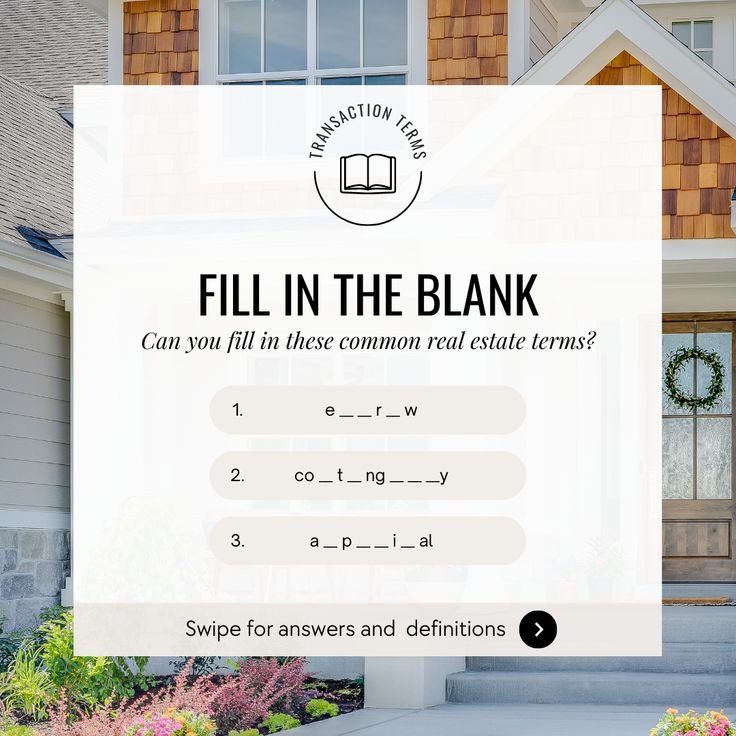 a white sign that says fill in the bank can you fill this common real estate term?