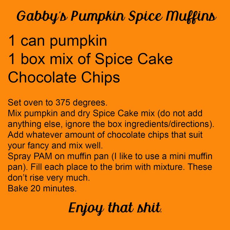 the ingredients for pumpkin spice muffins on an orange background with text overlay