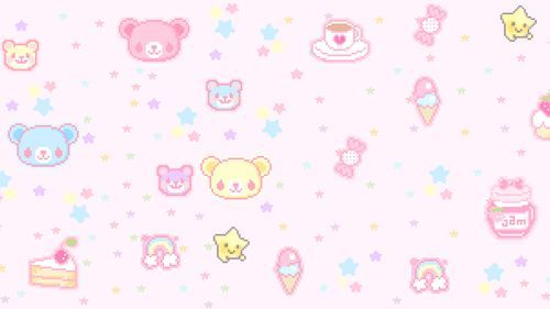 the wallpaper has many different types of animals and stars on it's pink background