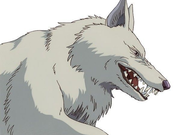 a white wolf with its mouth open showing teeth