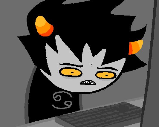 a cartoon character with yellow eyes and black hair