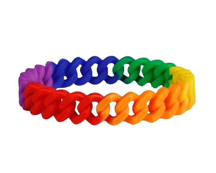 This fun rainbow silicone bracelet is a chain link style bracelet that is a great alternative to standard style silicone bracelets. The rainbow colored link style bracelet is made of high quality 100% silicone that you can see and feel. The PRIDE wristband is 8 1/2 inches in circumference. Cheap Rainbow Bangle Bracelets, Cute Rainbow Plastic Bracelets, Fun Rainbow Colored Plastic Bracelets, Vibrant Adjustable Rainbow Bracelets, Adjustable Rainbow Stretch Bracelet Hand-strung, Boys Jewelry, Silicone Bracelets, Rainbow Bracelet, Poly Bags