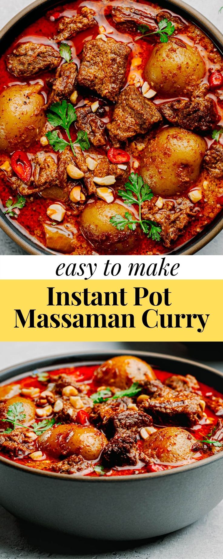 two images showing how to make instant pot massaman curry