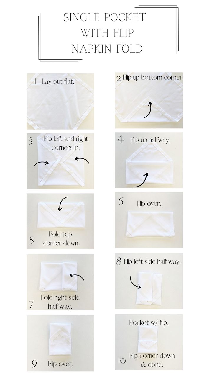 instructions for how to make a simple pocket with flip napkin fold