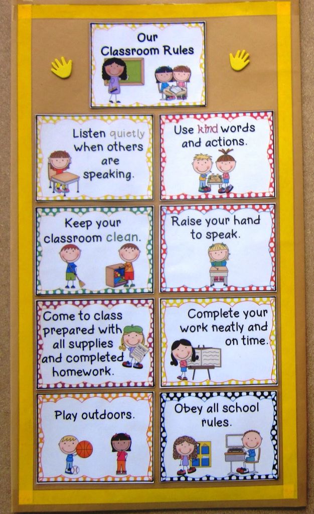 a bulletin board with words and pictures on it that say, classroom rules are important to students