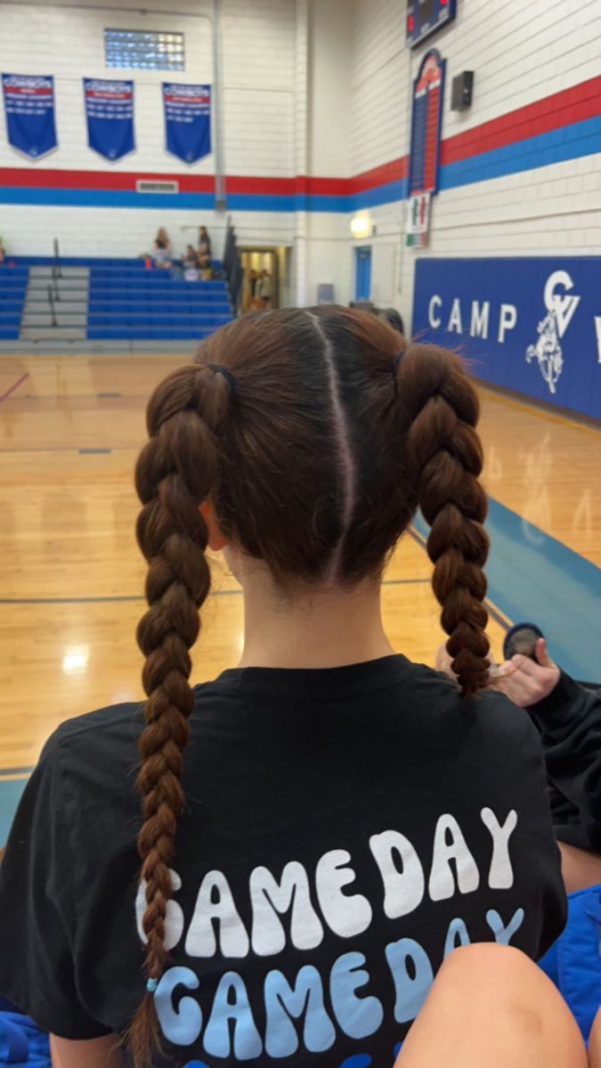 #volleyball #hairstyles #pigtails #braids #copper Volleyball Hairstyles Fishtail, Athletic Pigtail Hairstyles, Volleyball Hairstyles For Big Foreheads, Volleyball Pigtail Hairstyles, Volleyball Hairstyles Pigtails, Volleyball Pigtails, High Braided Pigtails, High Pigtail Braids, Braid Pig Tails