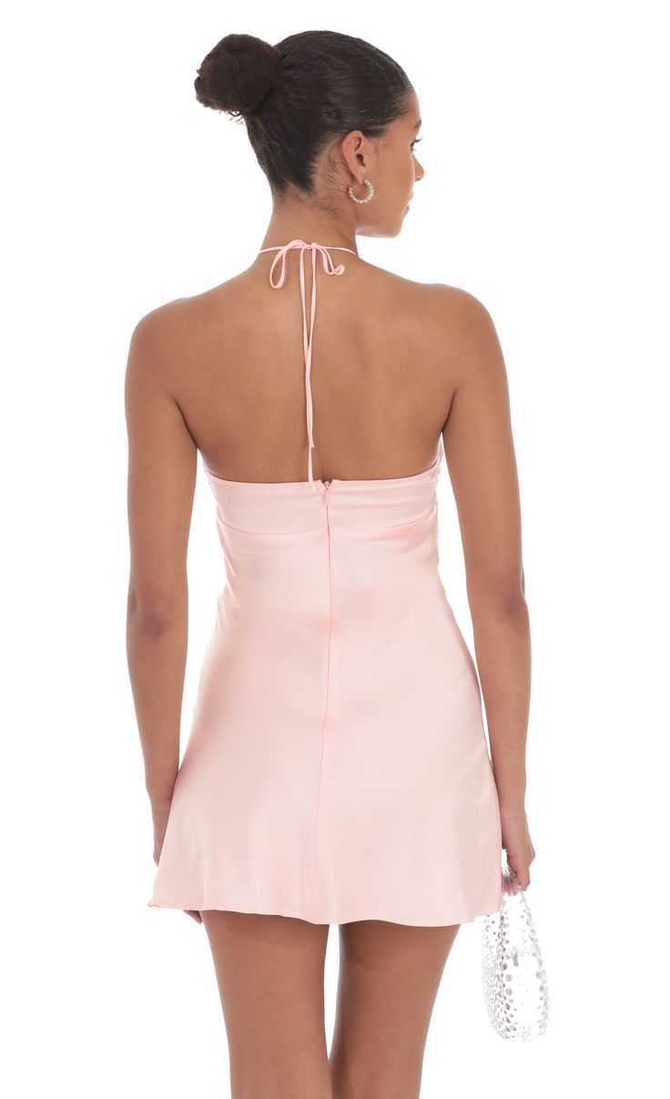 Designed in Los Angeles- Mini Length- Zipper and back tie closure- Fully lined- Sheer- Made in satin fabric- Hand wash coldModel is wearing a size small that measures 31in/79cm in lengthSlight modifications might be made to improve garment quality.Handling the garments with care, hand-washing and air-drying is strongly recommended. Hoco Inspo, Satin Halter Dress, Pink Dress Short, Women Sleepwear, Floral Halter Dress, Loungewear Jumpsuit, Silk Mini Dress, Hoco Dresses, Sleepwear Women